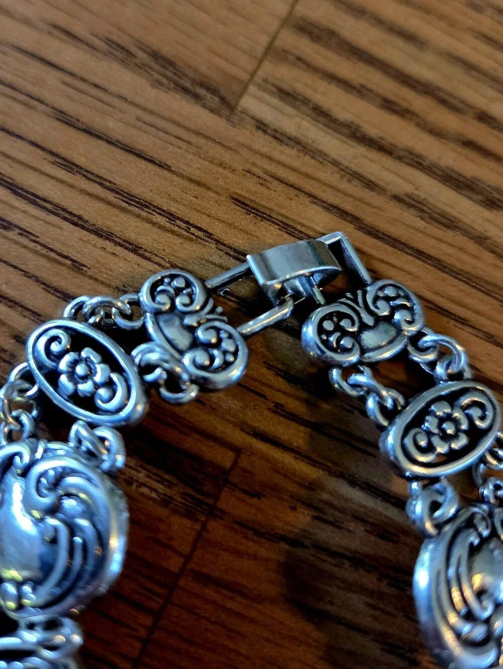 BRIGHTON Vintage Silver Floral And Scroll Link Bracelet GARDEN GIRL! - Picture 3 of 9